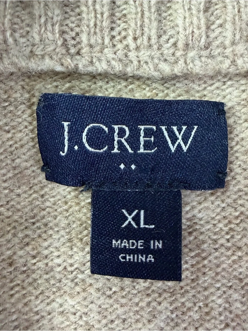 J.Crew XL Shawl Collar Lambswool Blend Sweater Tan Oatmeal Knit Mens